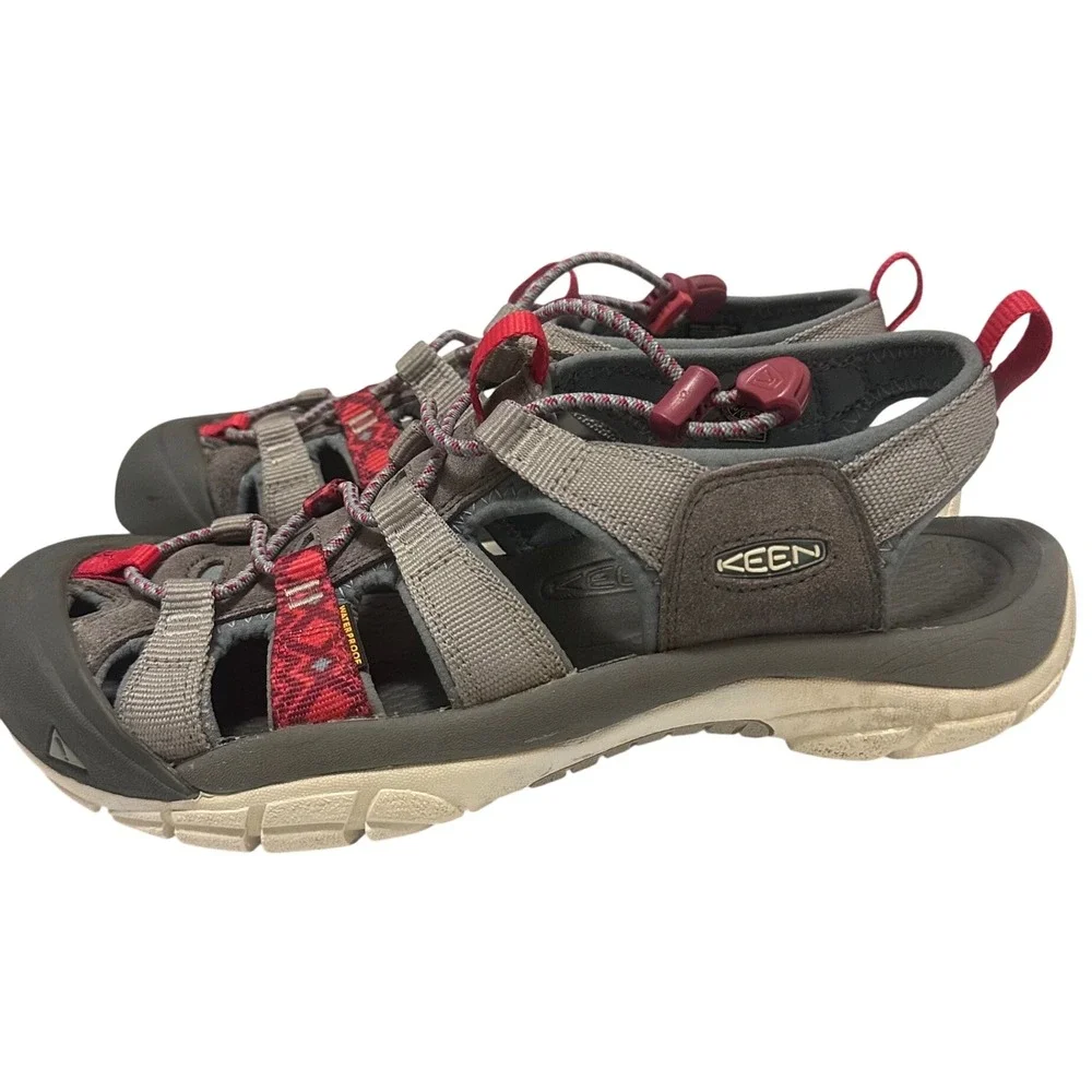 KEEN Newport H2 Womens Grey Red Waterproof Hiking Sandals Size 10.5 1016486